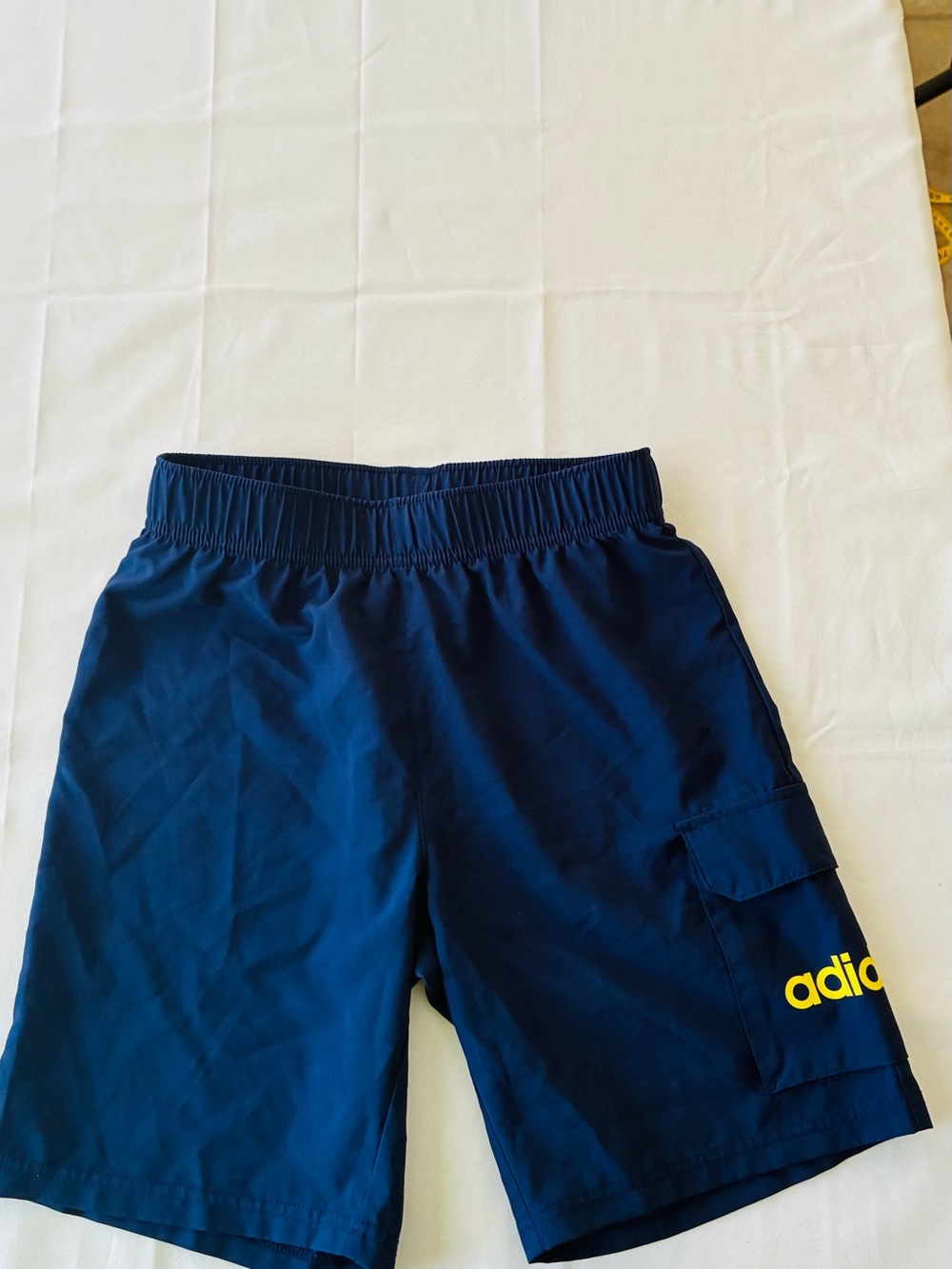 adidas Navy Shorts with Yellow Logo - Kids
